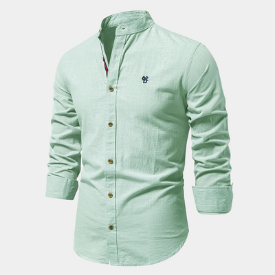 Chemise homme – Coupe slim – Col montant – Boutonnage contrasté – Tissu respirant