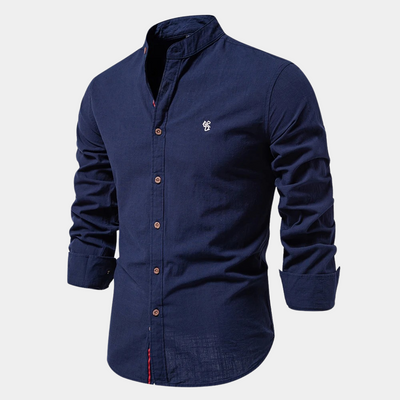 Chemise homme – Coupe slim – Col montant – Boutonnage contrasté – Tissu respirant
