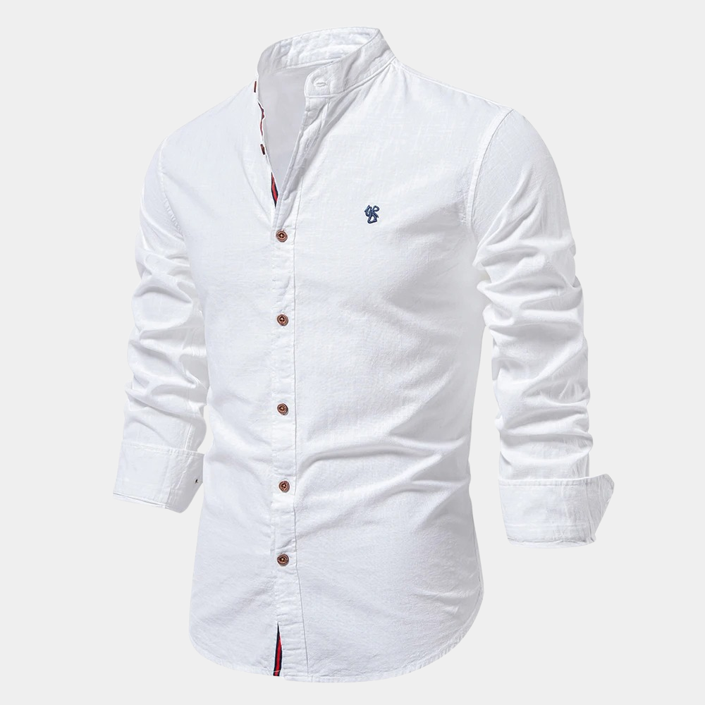Chemise homme – Coupe slim – Col montant – Boutonnage contrasté – Tissu respirant