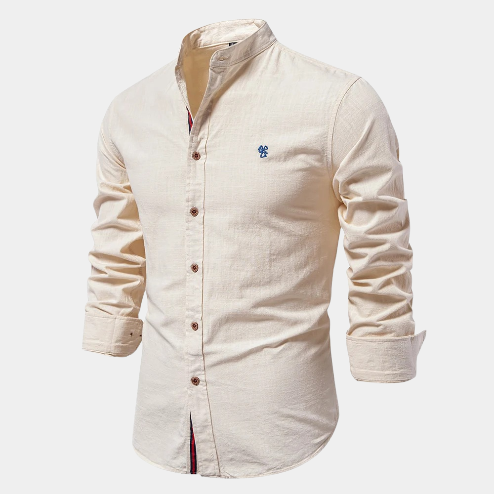 Chemise homme – Coupe slim – Col montant – Boutonnage contrasté – Tissu respirant