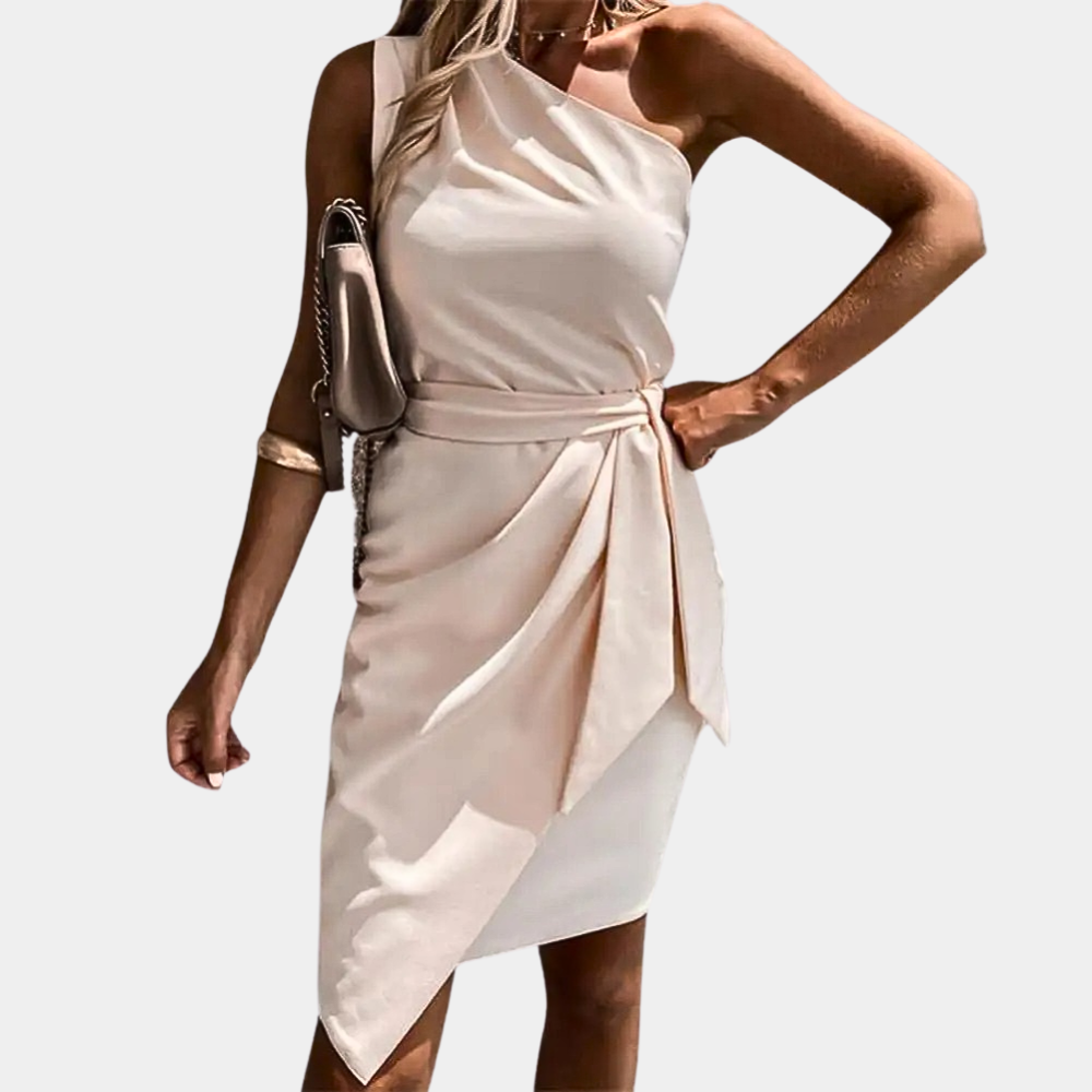 Rose - Robe À Épaulettes Pour Femmes Avec Ceinture