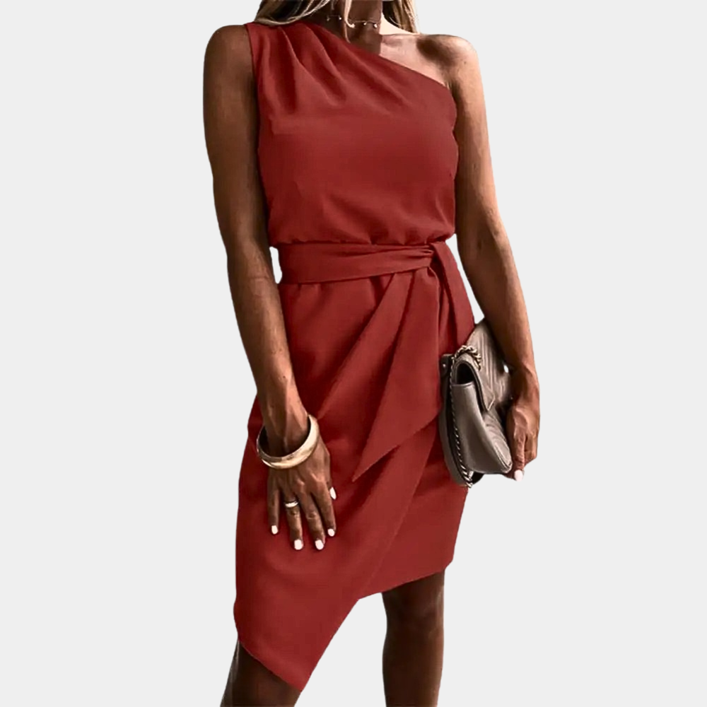 Rose - Robe À Épaulettes Pour Femmes Avec Ceinture