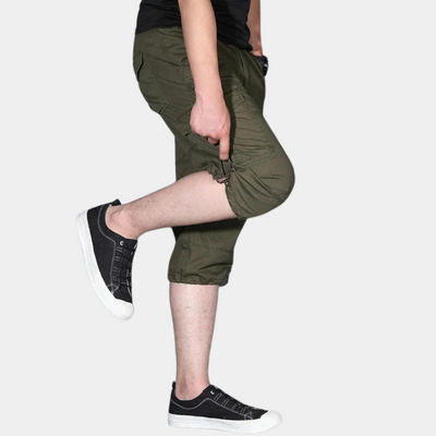 Pantalon cargo homme – Coupe décontractée – Longueur trois-quarts – Tissu respirant – Multi poches
