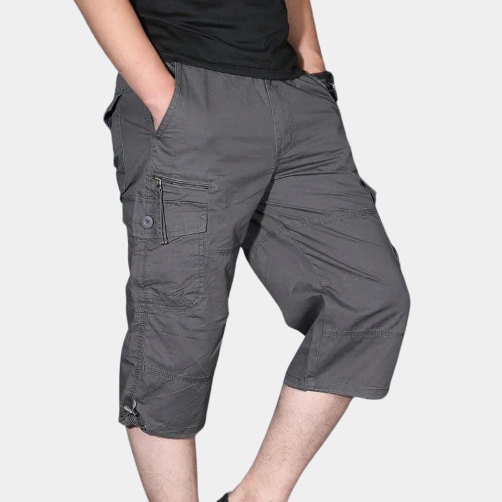 Pantalon cargo homme – Coupe décontractée – Longueur trois-quarts – Tissu respirant – Multi poches