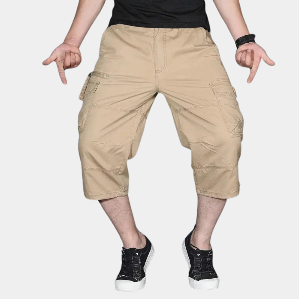 Pantalon cargo homme – Coupe décontractée – Longueur trois-quarts – Tissu respirant – Multi poches