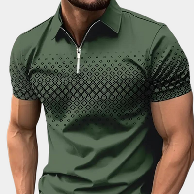 Polo homme – Coupe slim – Motif géométrique – Patte zippée – Tissu respirant