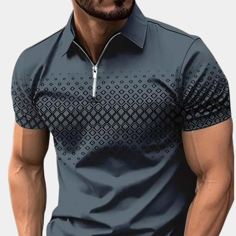 Polo homme – Coupe slim – Motif géométrique – Patte zippée – Tissu respirant