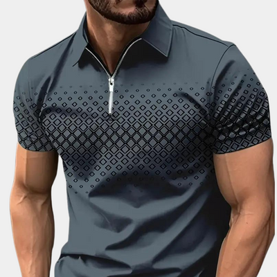 Polo homme – Coupe slim – Motif géométrique – Patte zippée – Tissu respirant