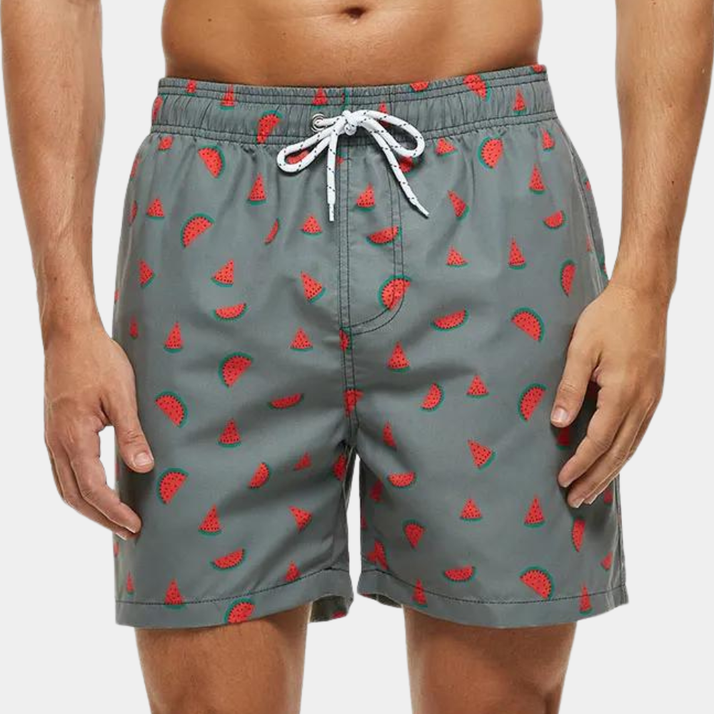 Short homme – Coupe décontractée – Tissu respirant – Taille cordon – Imprimé intégral