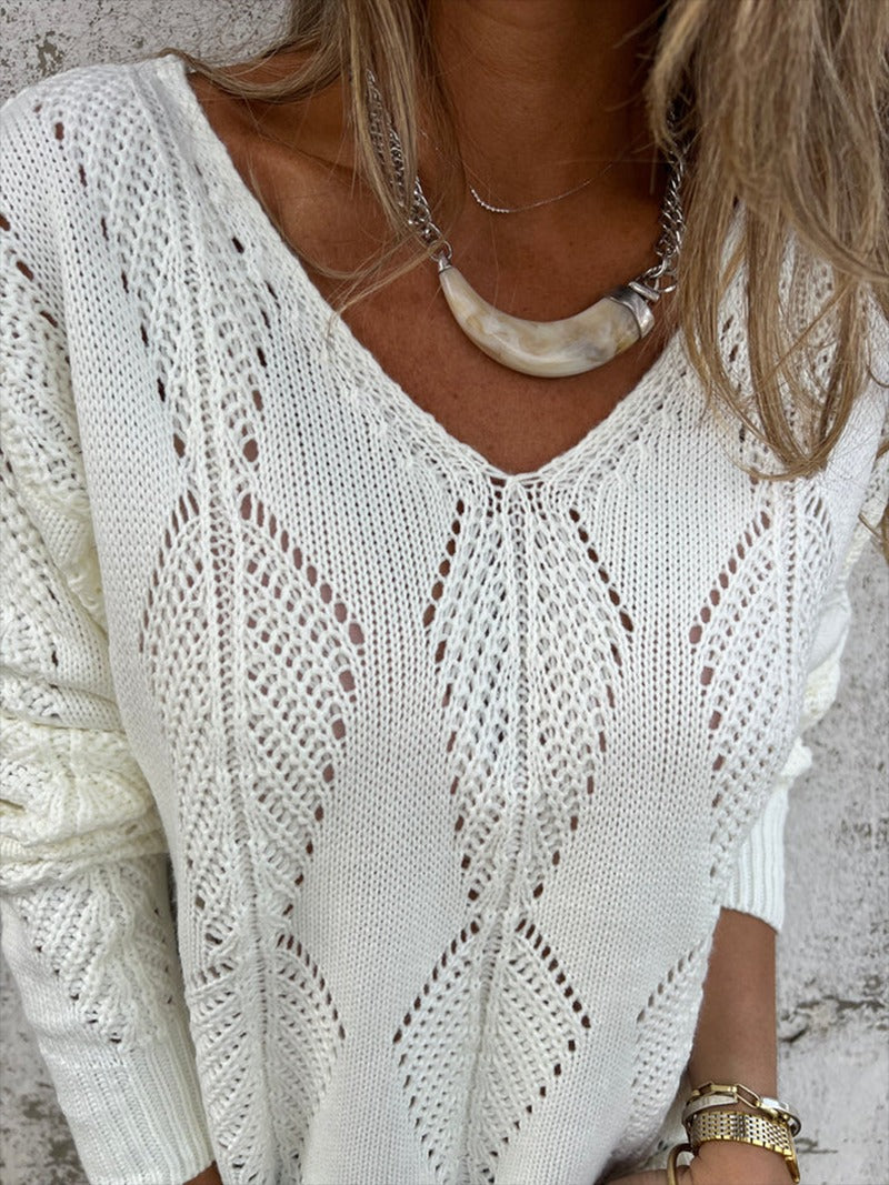 Pull à boutons réversibles en tricot à feuilles
