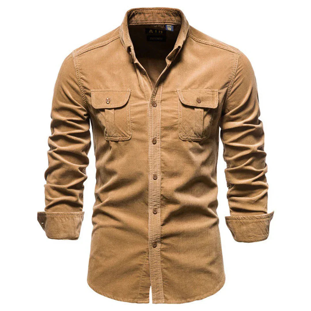 Chemise homme – Coupe droite – Velours côtelé doux – Boutonnée avec poches poitrine