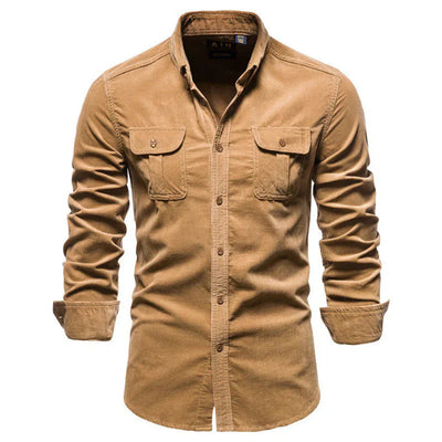 Chemise homme – Coupe droite – Velours côtelé doux – Boutonnée avec poches poitrine
