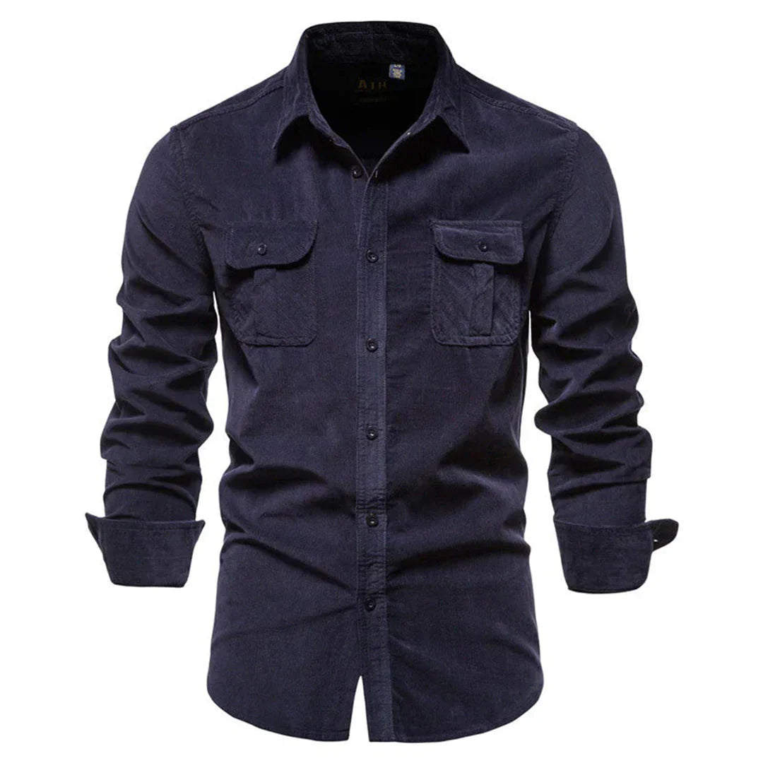 Chemise homme – Coupe droite – Velours côtelé doux – Boutonnée avec poches poitrine