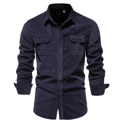 Chemise homme – Coupe droite – Velours côtelé doux – Boutonnée avec poches poitrine