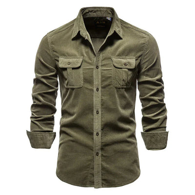 Chemise homme – Coupe droite – Velours côtelé doux – Boutonnée avec poches poitrine