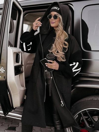 Manteau long à capuche ample