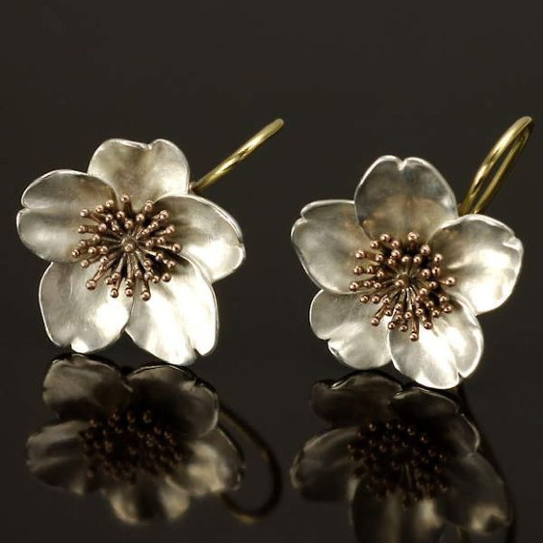 Boucles d'oreilles en fleurs en argent et or