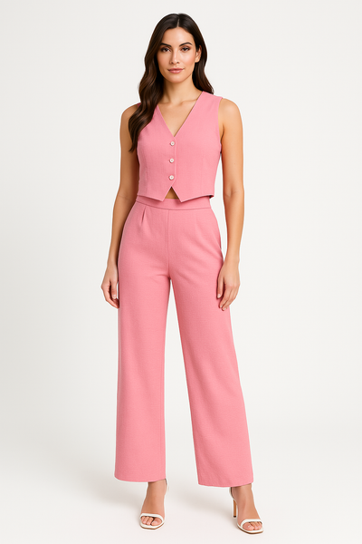 Gilet femme – Coupe ajustée – Décolleté en V – Boutonné – Ourlet court structuré