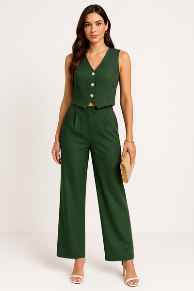 Gilet femme – Coupe ajustée – Décolleté en V – Boutonné – Ourlet court structuré