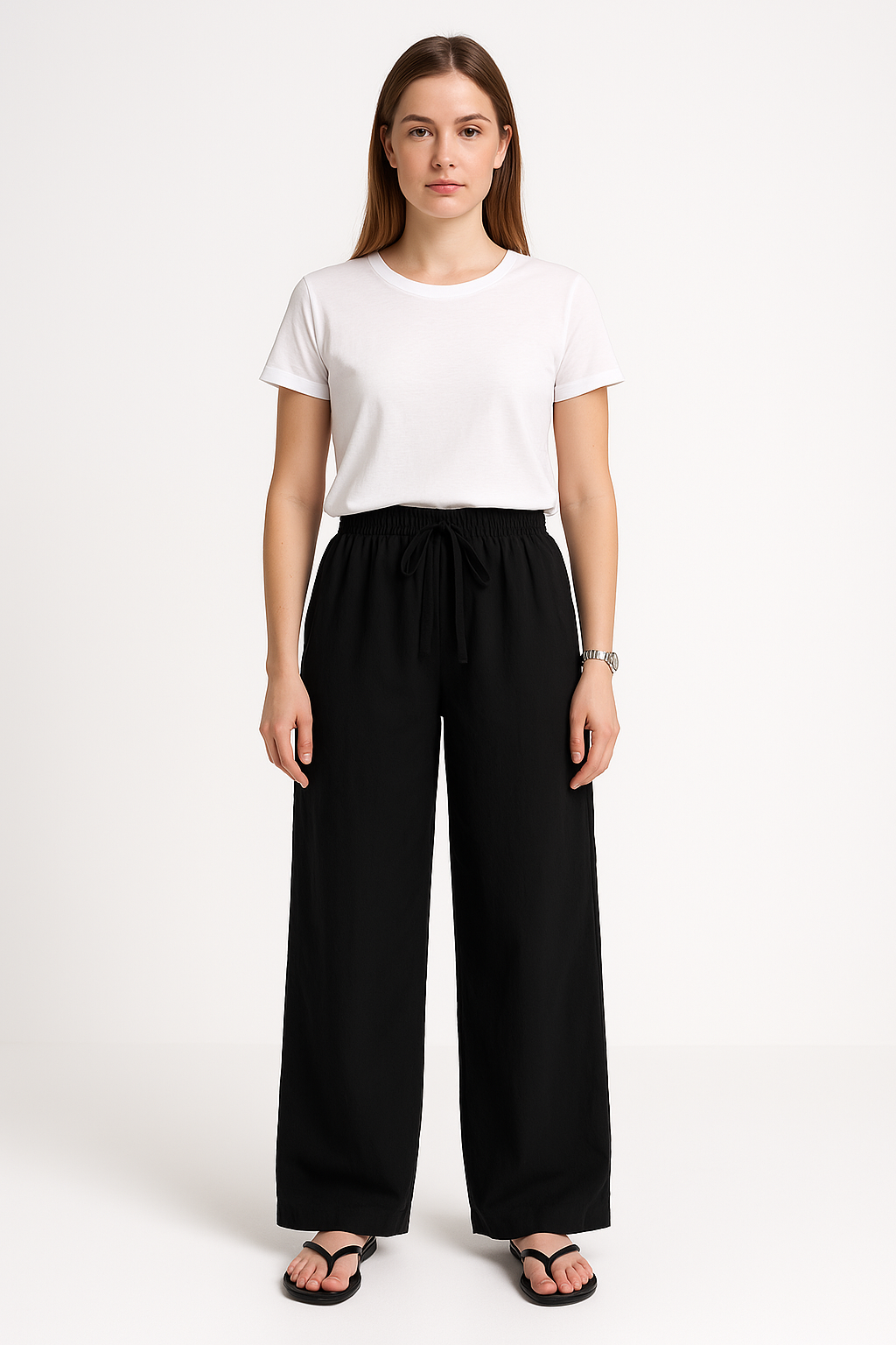Pantalon Femme Large – Coupe Ample – Tissu Respirant – Taille Élastique avec Cordon