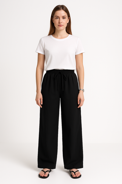 Pantalon Femme Large – Coupe Ample – Tissu Respirant – Taille Élastique avec Cordon