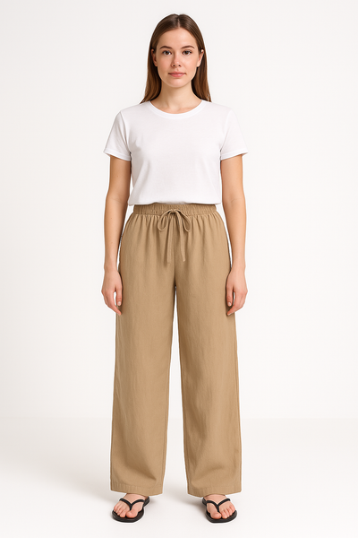 Pantalon Femme Large – Coupe Ample – Tissu Respirant – Taille Élastique avec Cordon