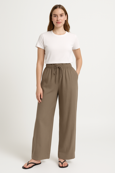 Pantalon Femme Large – Coupe Ample – Tissu Respirant – Taille Élastique avec Cordon