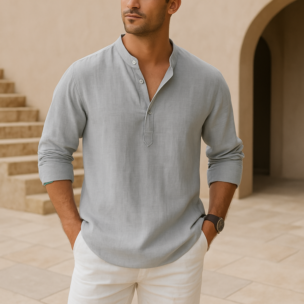 Lenoir™ - Chemise Henley en coton effet lin