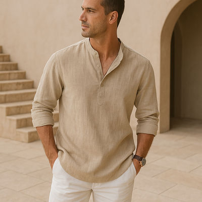 Lenoir™ - Chemise Henley en coton effet lin