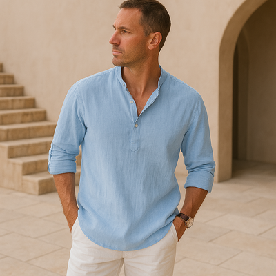 Lenoir™ - Chemise Henley en coton effet lin