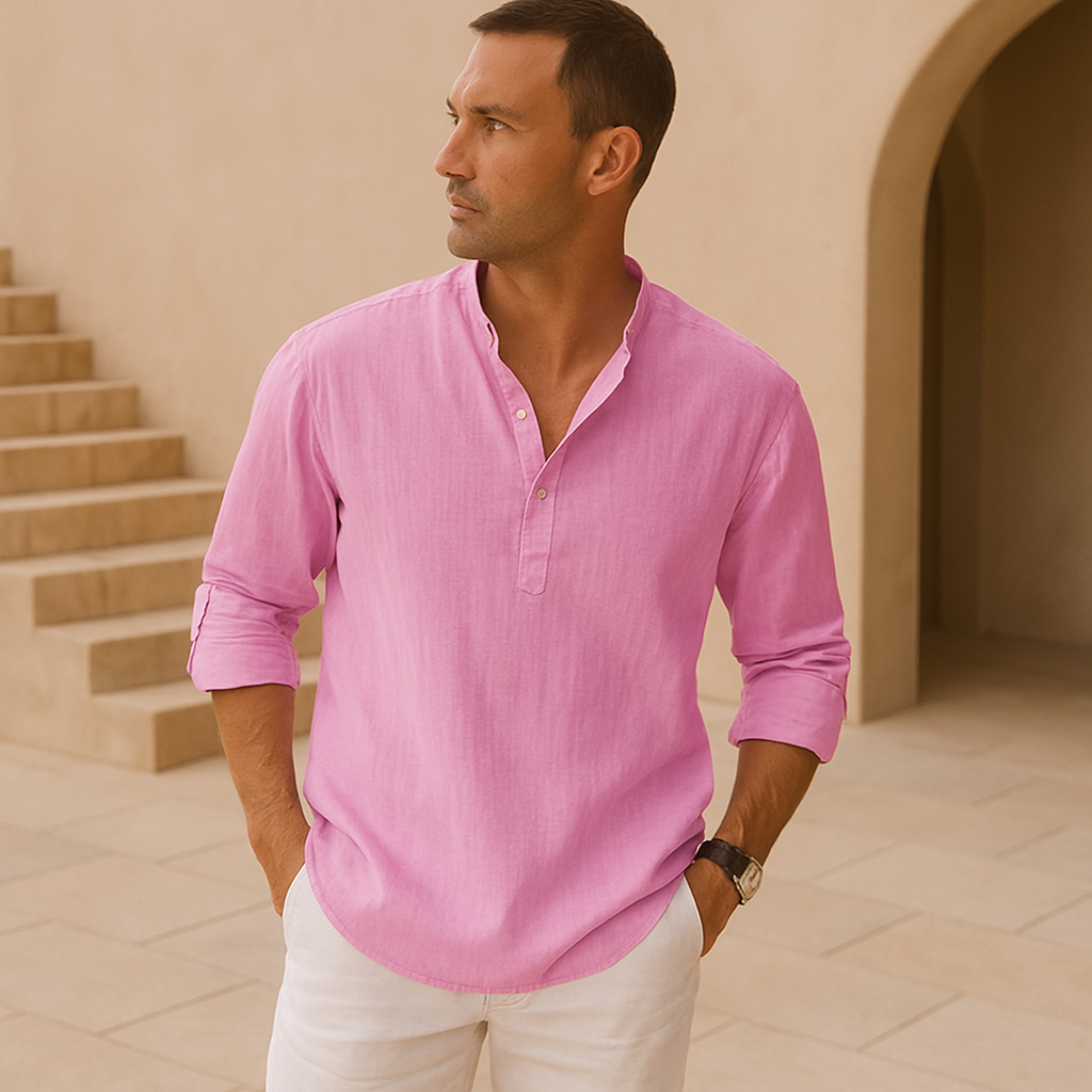 Lenoir™ - Chemise Henley en coton effet lin