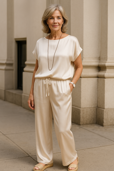 Ensemble Deux Pièces Femme – Coupe Ample – Tissu Doux – Pantalon Large à Cordon – Poches