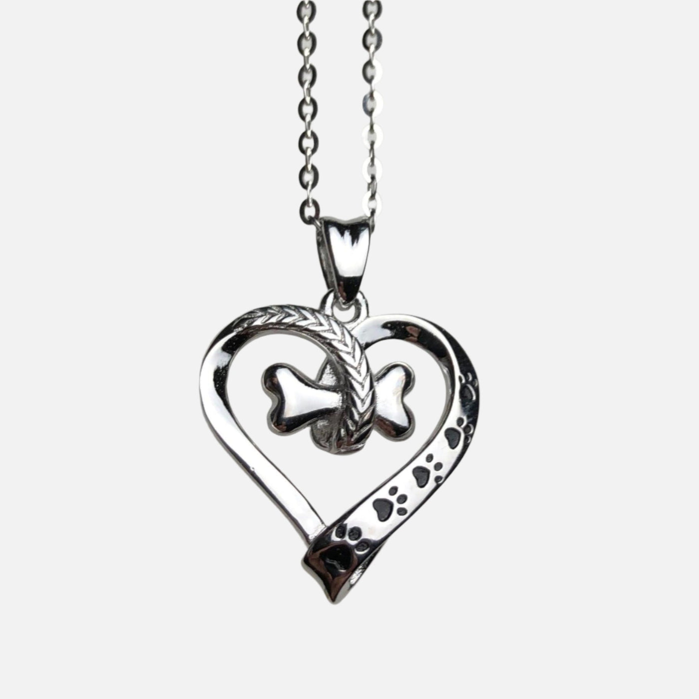Collier en argent avec patte et cœur - Nala