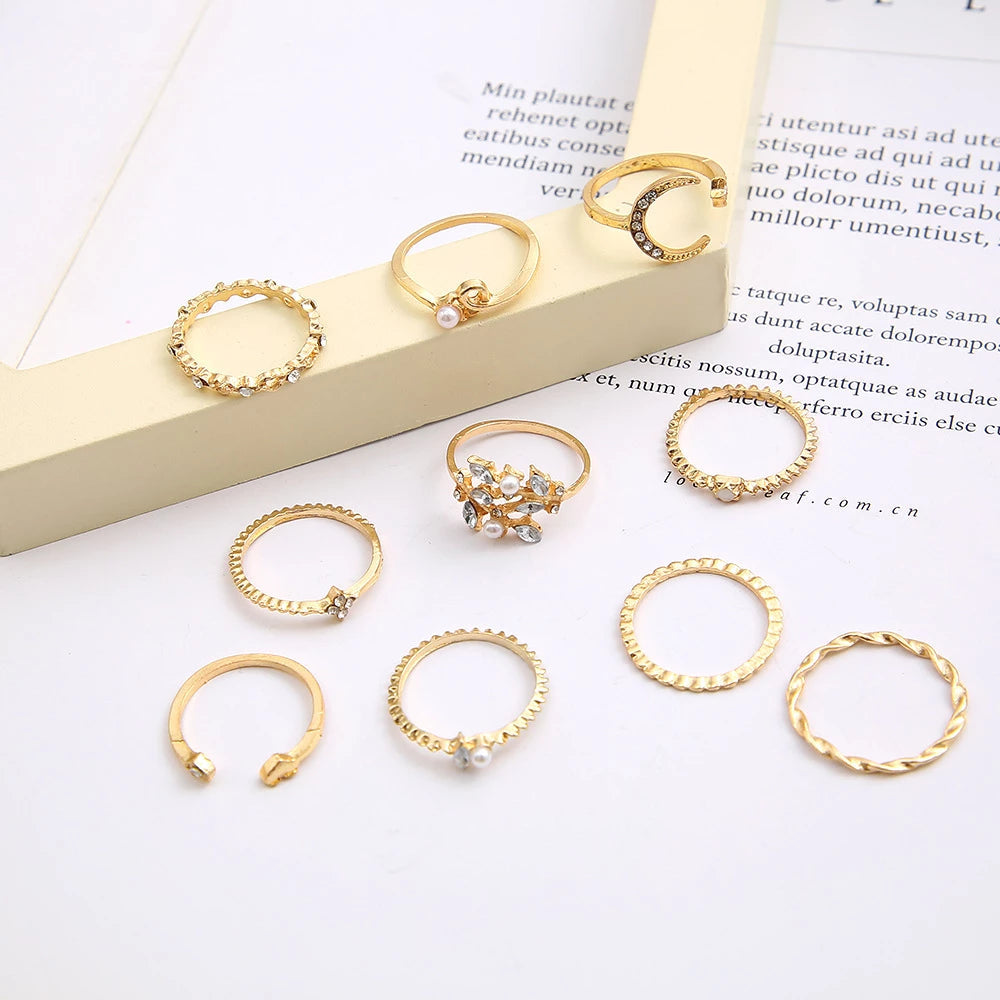 Pack de 10 bagues en argent bohémien et dorées