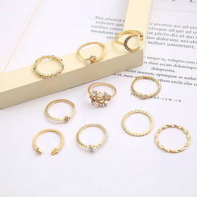 Pack de 10 bagues en argent bohémien et dorées