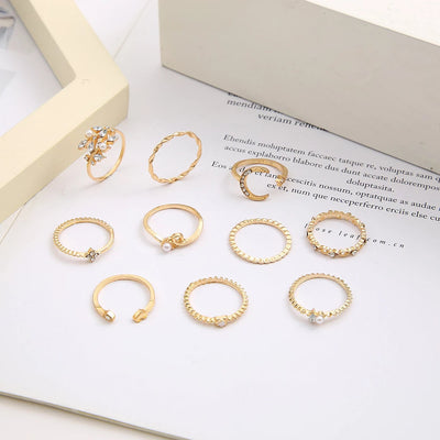 Pack de 10 bagues en argent bohémien et dorées