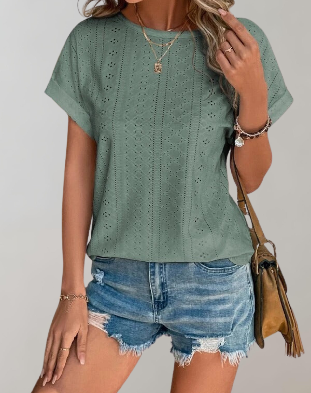 Lara | Blouse d'été décontractée avec broderie œillets | Top élégant avec broderie œillets