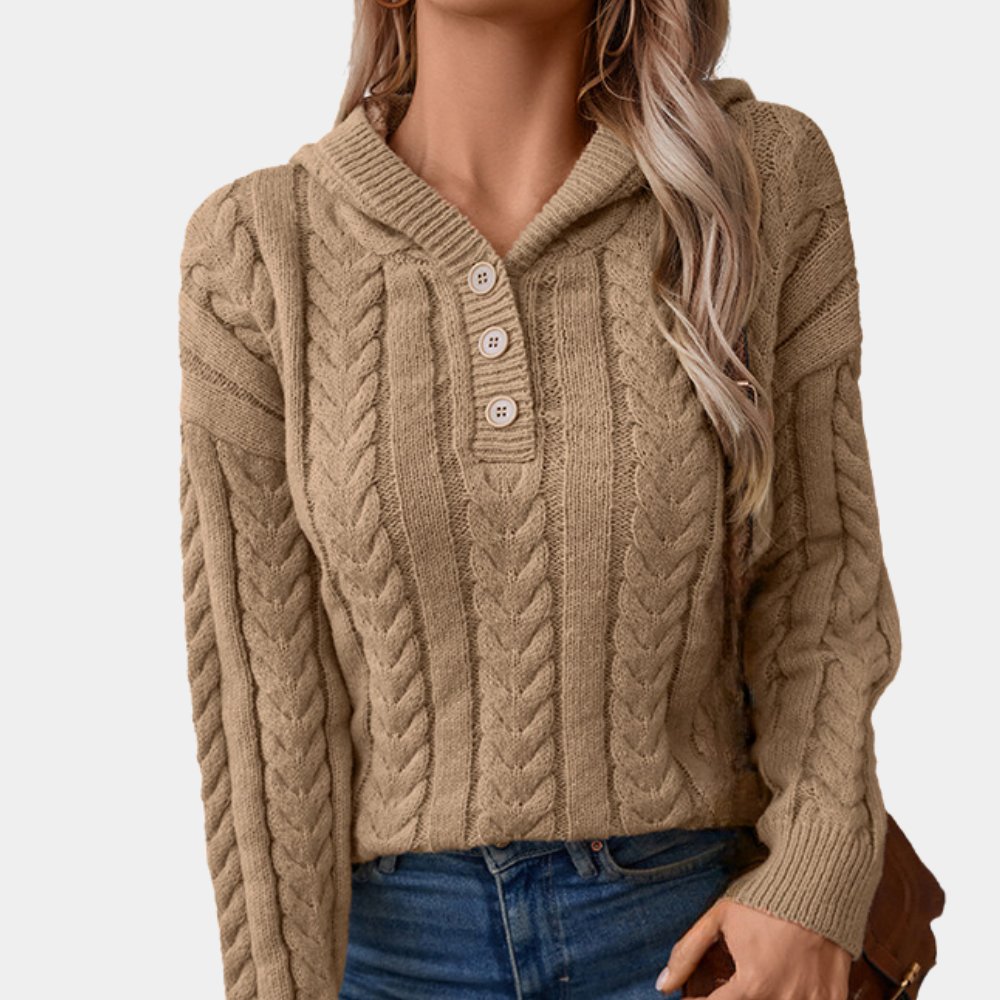 SAMANTHA - Pull Tricoté à Capuche Classique pour Femmes
