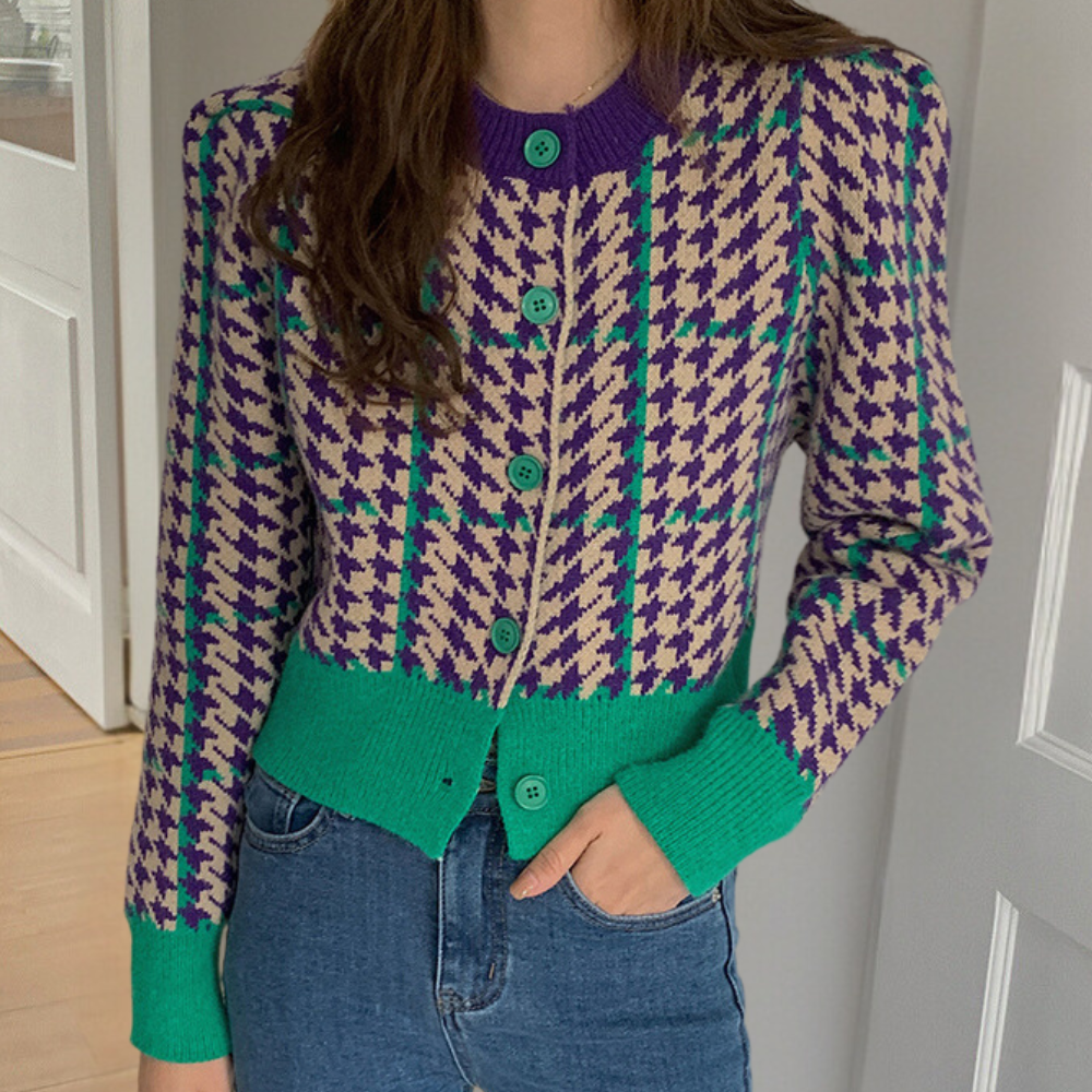 CLAUDETTA - Cardigan pied-de-poule tendance pour femmes