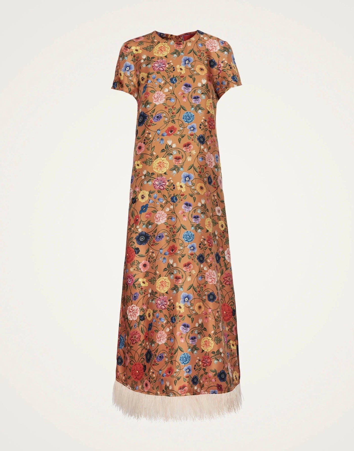 Robe à imprimé floral et plumes