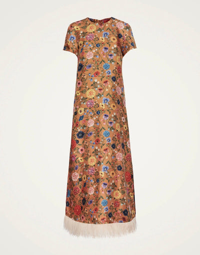 Robe à imprimé floral et plumes
