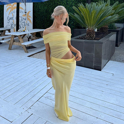 Maisy | Robe Maxi en Maille à Épaules Dénudées