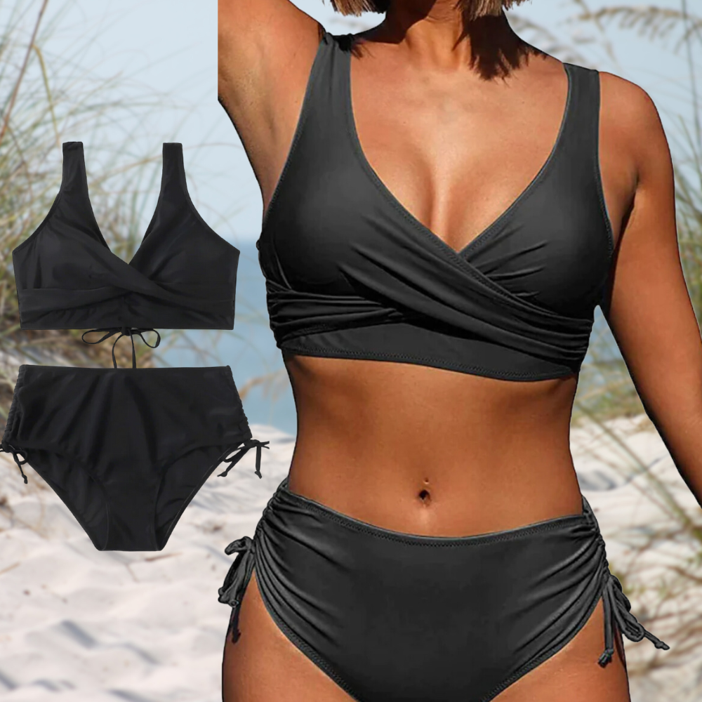 Bikini Femme – Haut Portefeuille – Taille Haute – Fronces Réglables – Tissu Respirant