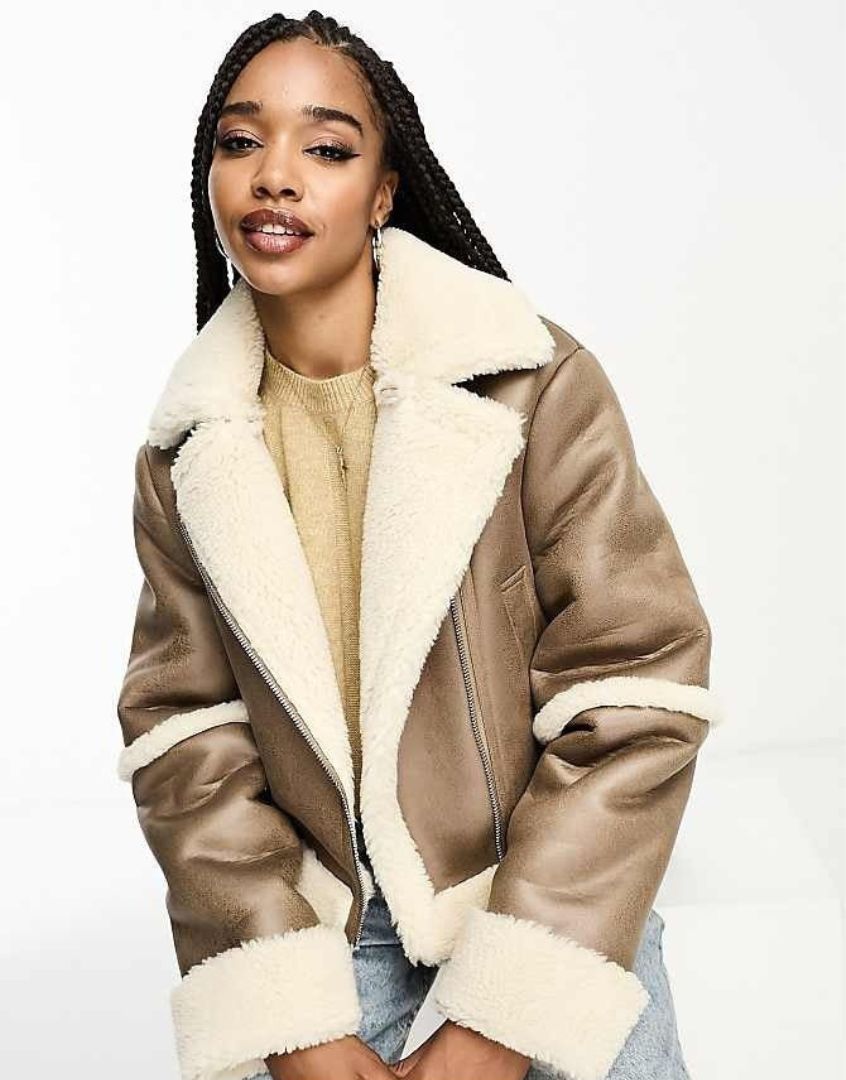 Veste aviateur courte en imitation peau de mouton