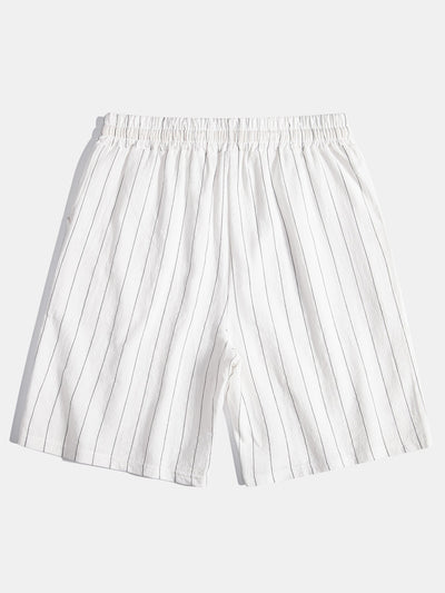 Ensemble Décontracté : Chemise Rayée Style Lin & Short à Cordon