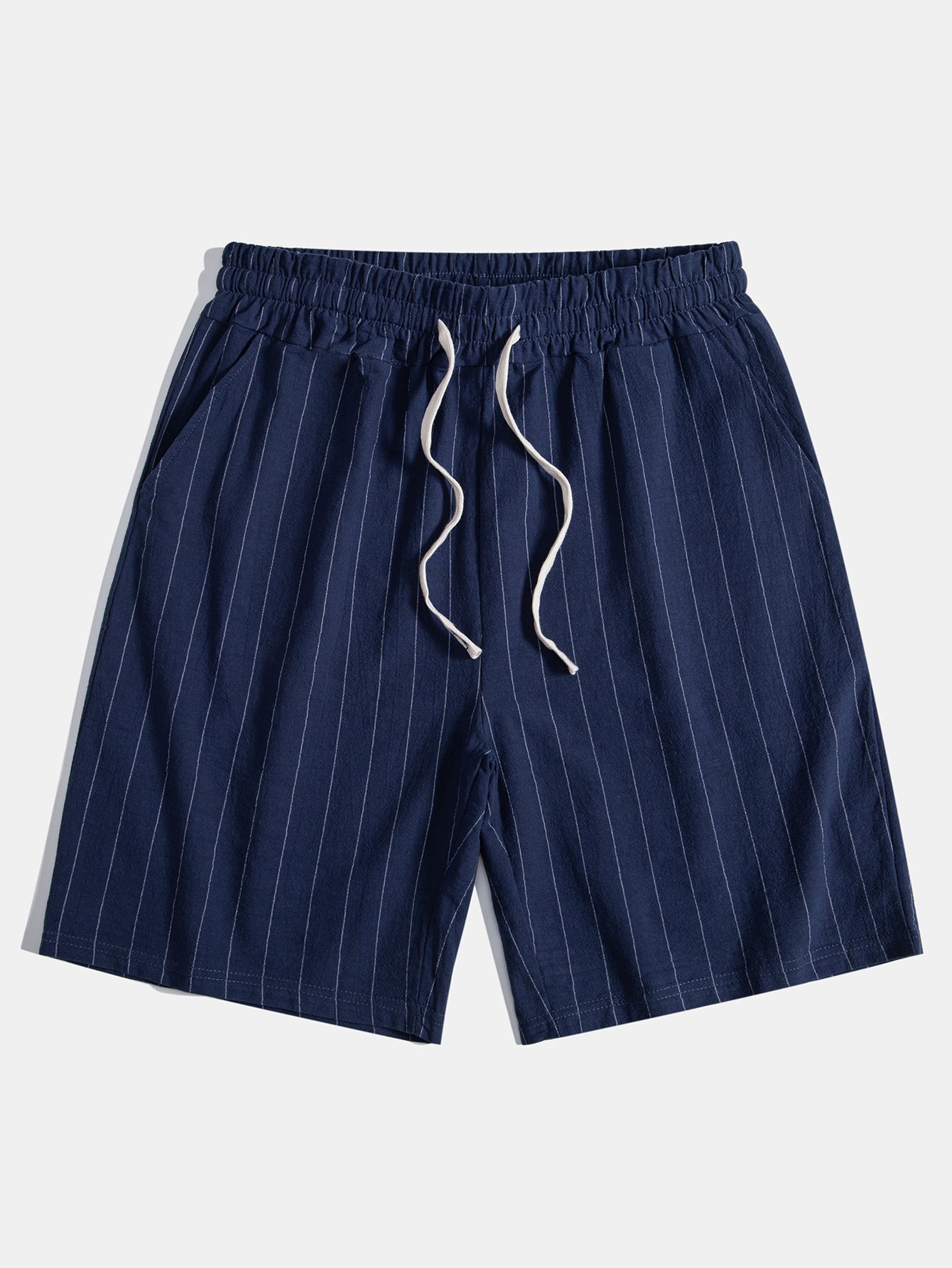 Ensemble Décontracté : Chemise Rayée Style Lin & Short à Cordon