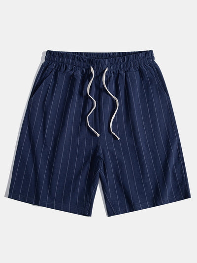 Ensemble Décontracté : Chemise Rayée Style Lin & Short à Cordon