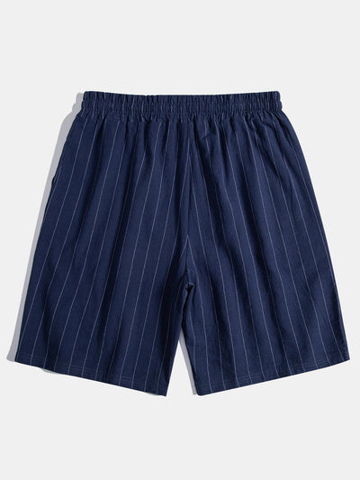 Ensemble Décontracté : Chemise Rayée Style Lin & Short à Cordon