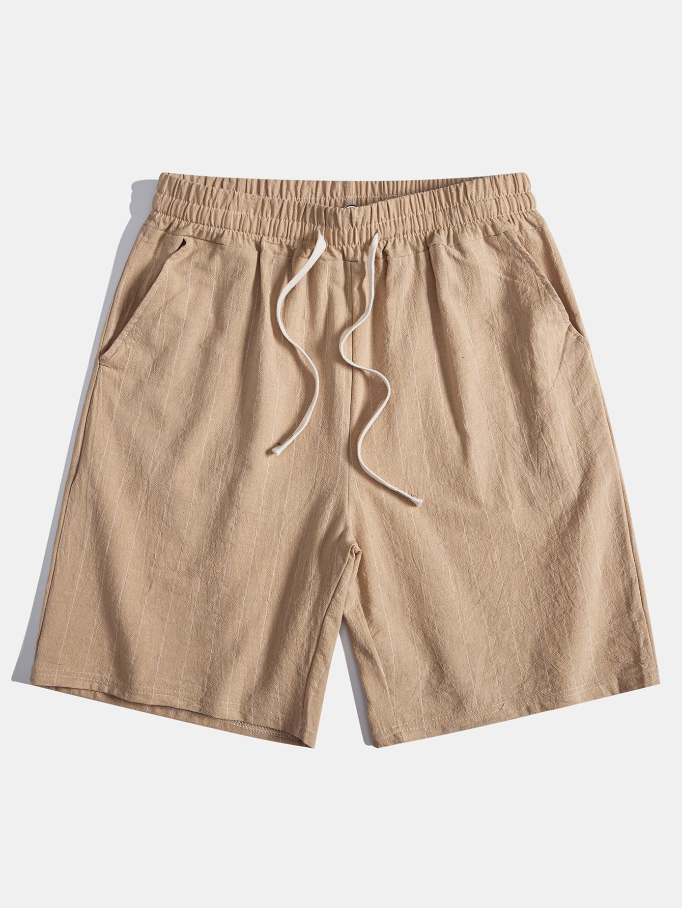 Ensemble Décontracté : Chemise Rayée Style Lin & Short à Cordon