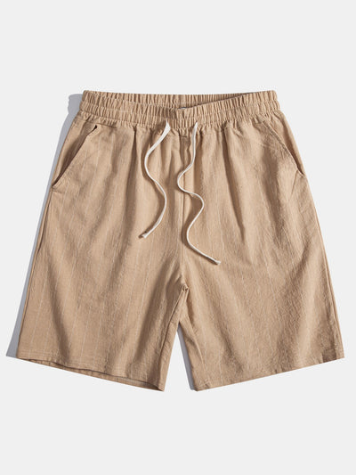 Ensemble Décontracté : Chemise Rayée Style Lin & Short à Cordon